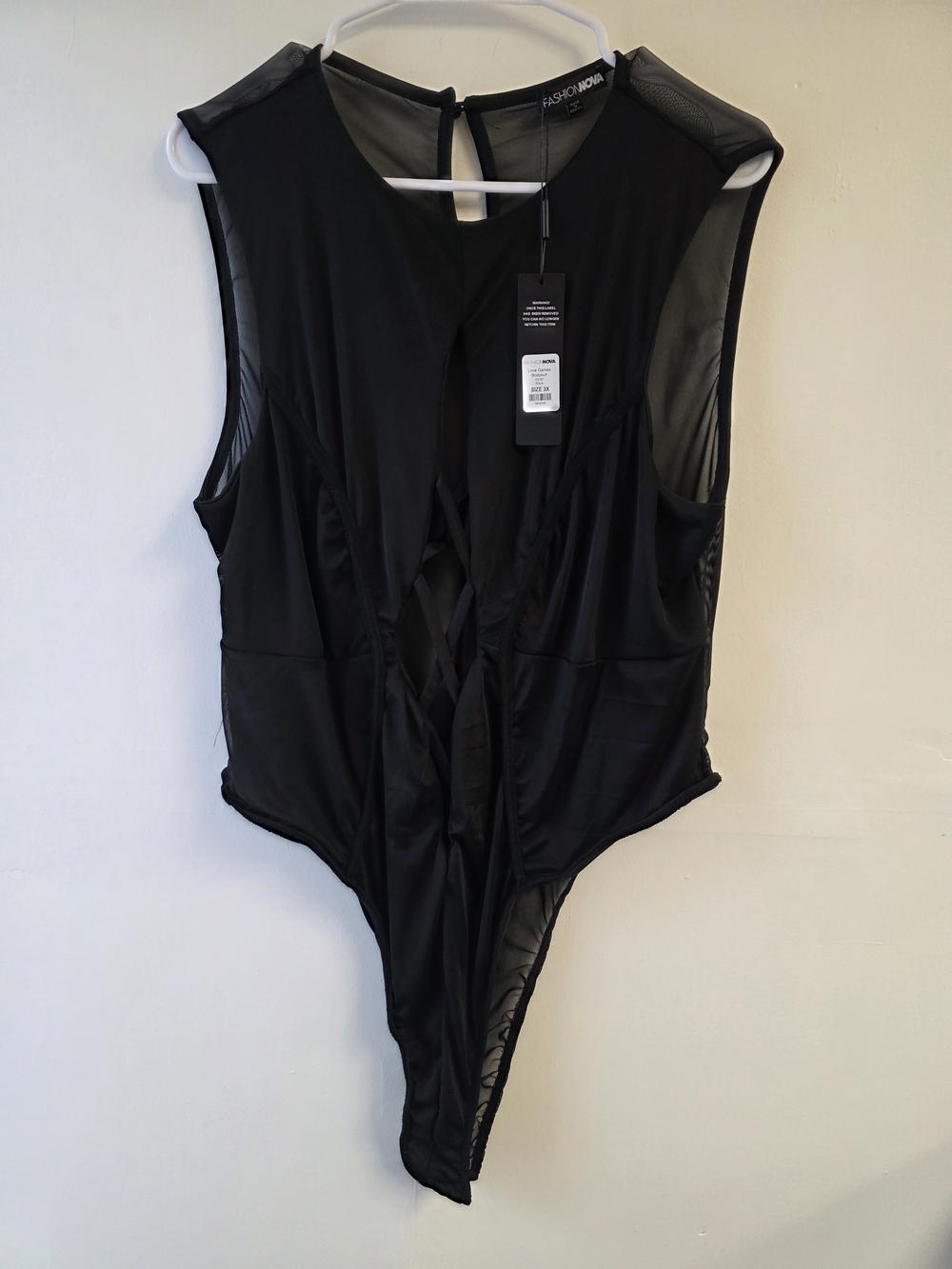 Fashion Nova Black Mesh Accent Girls One-Piece Bodysuit
